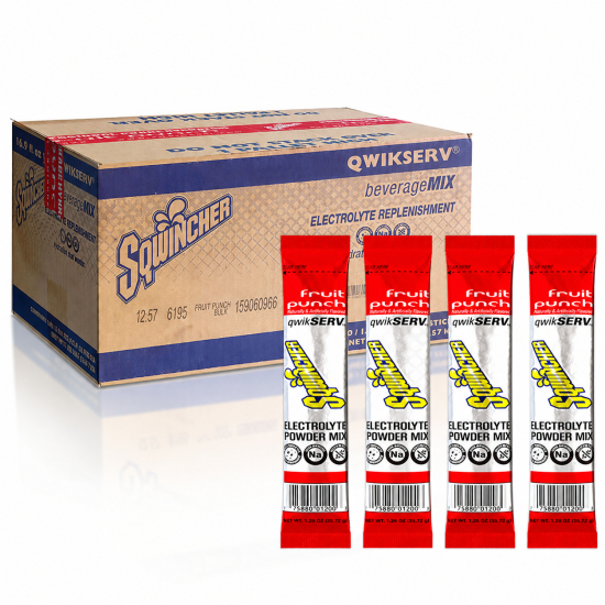 Sqwincher Qwik Serv Electrolyte Powder Sticks - Fruit Punch 100 Count Case, Mixes with 16.9 oz Water