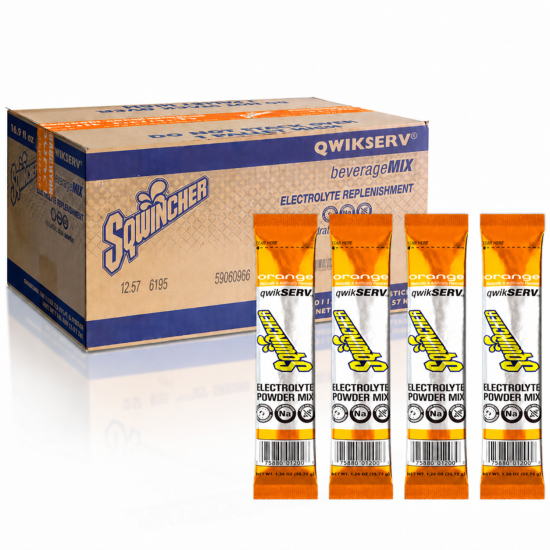 Sqwincher Qwik Serv Electrolyte Powder Sticks - Orange 100 Count Case, Mixes with 16.9 oz Water