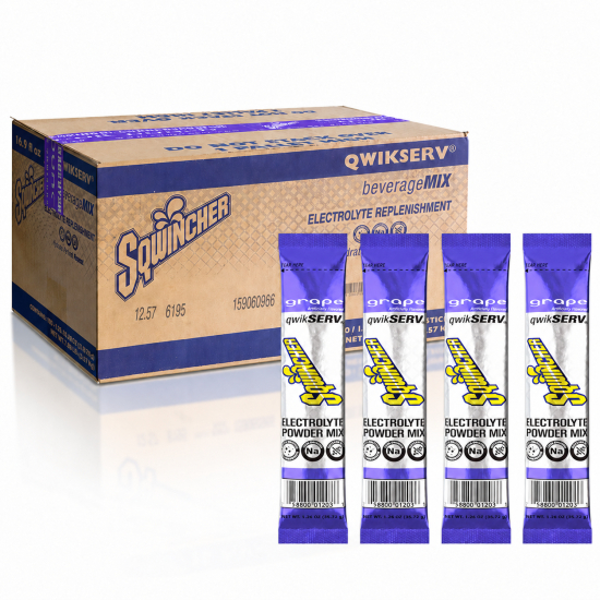 Sqwincher Qwik Serv Electrolyte Powder Sticks - Grape 100 Count Case, Mixes with 16.9 oz Water