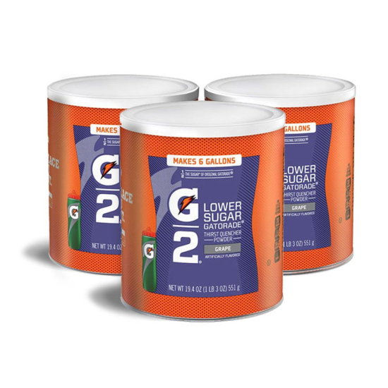 Gatorade G2 Low Calorie Grape 6 Gallon Powder - Case of 3 - 19.4 oz