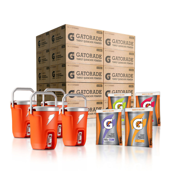 Gatorade 2.5 Gallon Powder - Bulk 20 Case Mix & Match Bundle with 4 Coolers