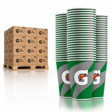 Gatorade 7 oz Waxed Logo Paper Cups - 20 Case Bulk Pallet, 50000 Cups