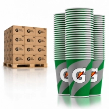 Gatorade 7 oz Waxed Logo Paper Cups - 20 Case Bulk Pallet, 50000 Cups